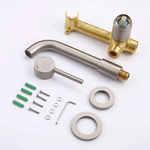 AIMADI Single Handle Wall Mounted Bathroom Faucet with Swivel Spout Brass 2-Hole Bathroom Basin Taps in Brushed Nickel