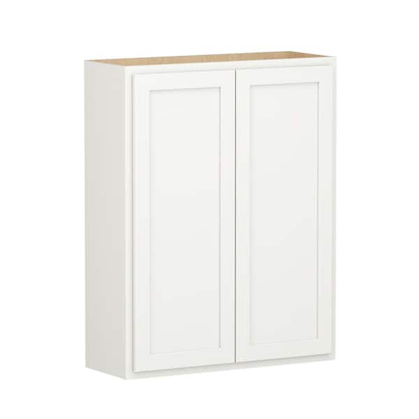 SIMPLY WOODMARK PRO Shaker Partial Overlay 33 in. W x 12 in. D x 42 in. H Plywood Assembled Wall Kitchen Cabinet in Linen White