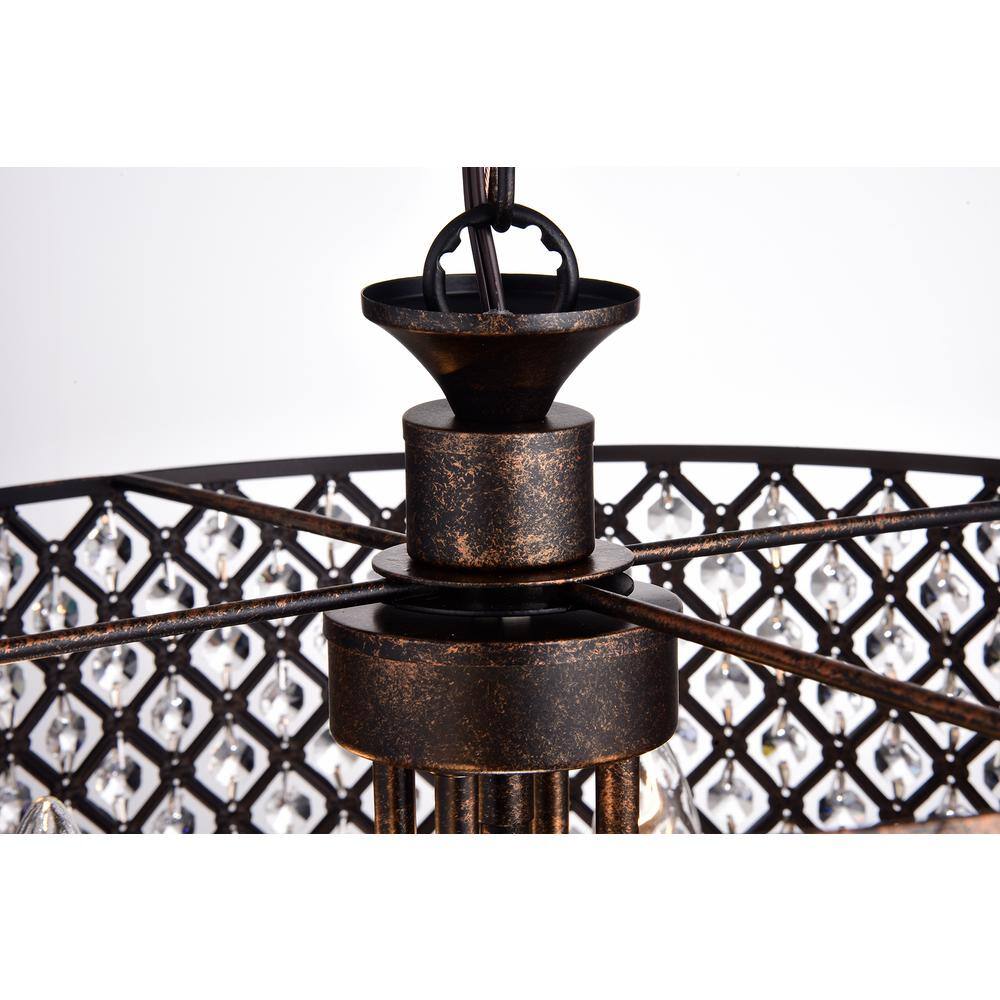 Antique Copper 61" Crystal Drum Shade Candle Chandelier