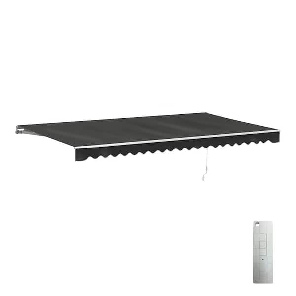 16 ft. Caribbean UV Polyester Motorized Retractable Patio Awning 10 ft. Projection in Black Black Frame