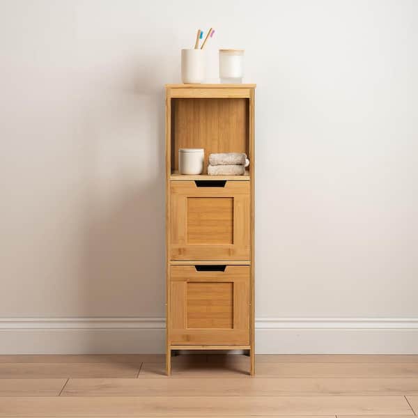 EVIDECO French home goods Mahe 11.15 in. W x 11.15 in. D x 35.5 in. H Freestanding Bath Linen Cabinet with 2 Drawers in Bamboo Brown