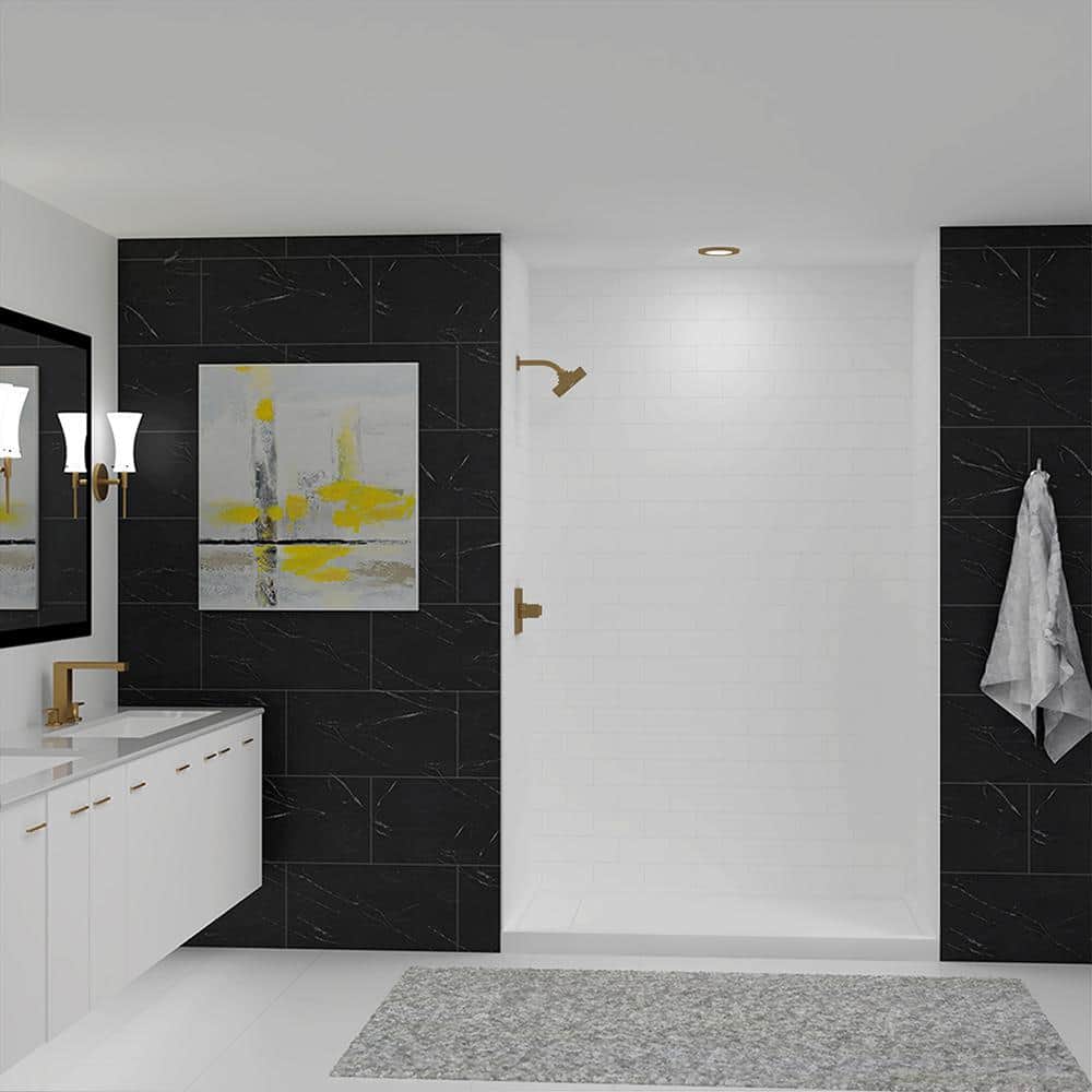 SaraMar White Solid Surface 3-Piece Glue Up Shower Wall Kit