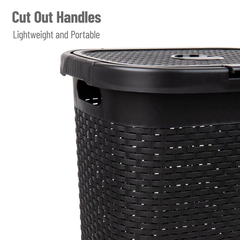 Black Wicker Design Upright Hamper with Lid
