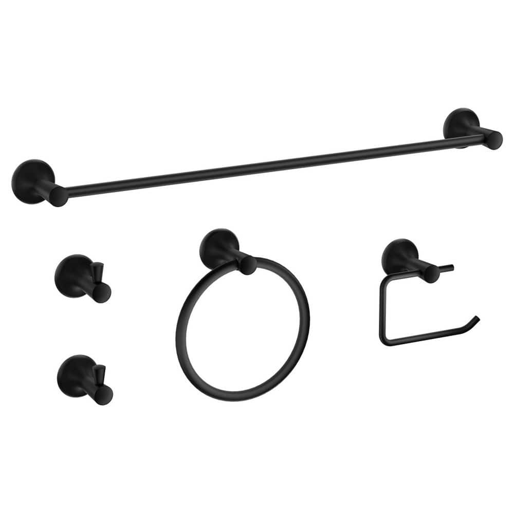 5-Piece Bath Hardware with Towel Bar, Towel Ring, Toilet Paper Holder, 2 Towel Hooks in Matte Black price history on PriceWatchPro