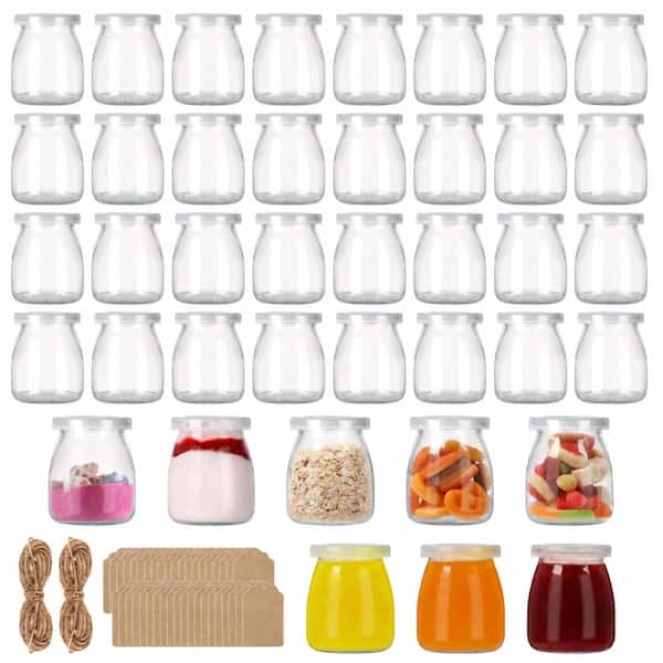 6.7 fl. oz. Clear Glass Dessert Jars with PE Lids and Tags, BPA-Free Food Grade Glass (Set of 40)
