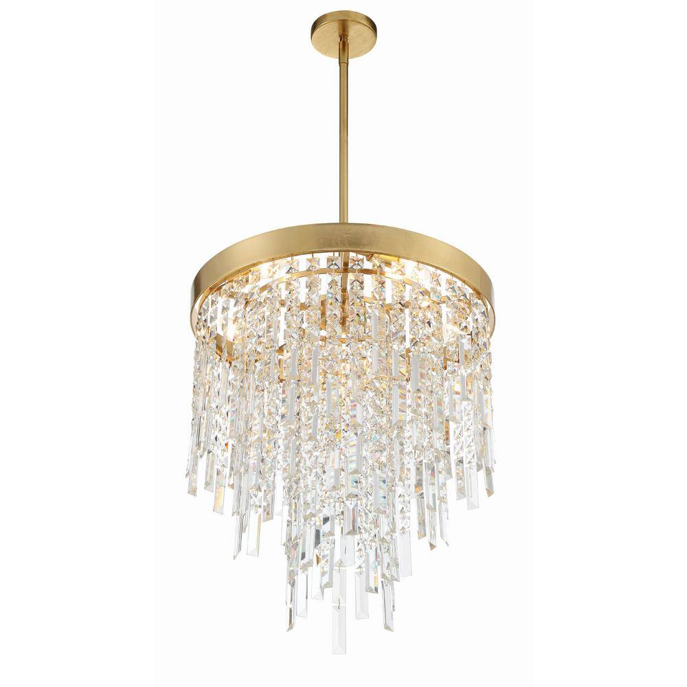 Antique Gold 5-Light Chandelier with Hand Cut Crystal Strands