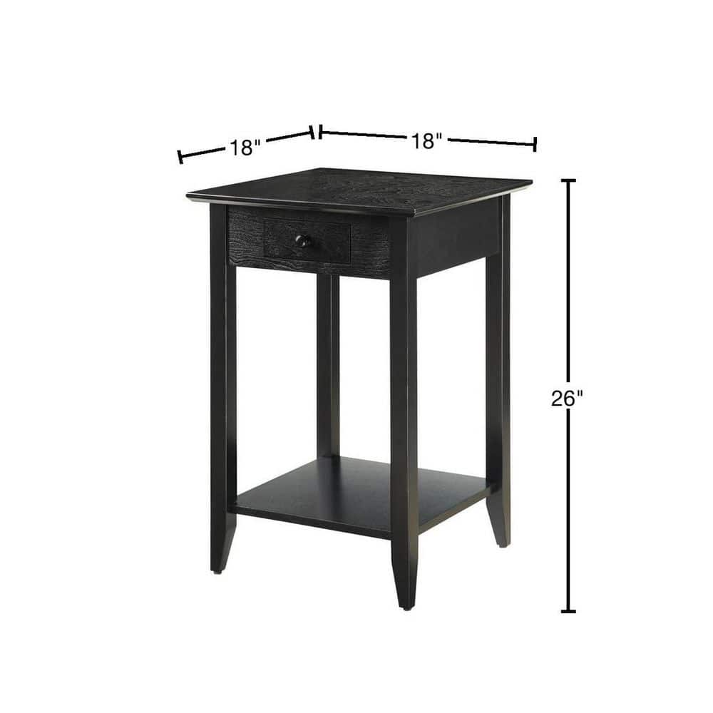 Heritage Square Black Wood End Table with Storage and Shelf