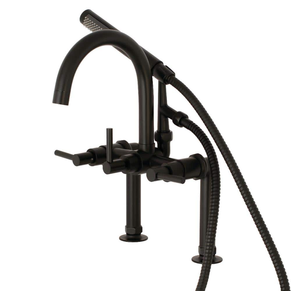 Matte Black Brass Deck Mount Tub Filler with Hand Shower
