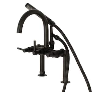 Modern 3-Handle Deck-Mount High-Risers Claw Foot Tub Faucet with Handshower in Matte Black