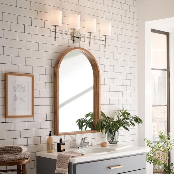 Ali 32.5 in. 4-Light Polished Nickel Traditional Bathroom Vanity Light with Satin Etched Case Opal Glass Shades