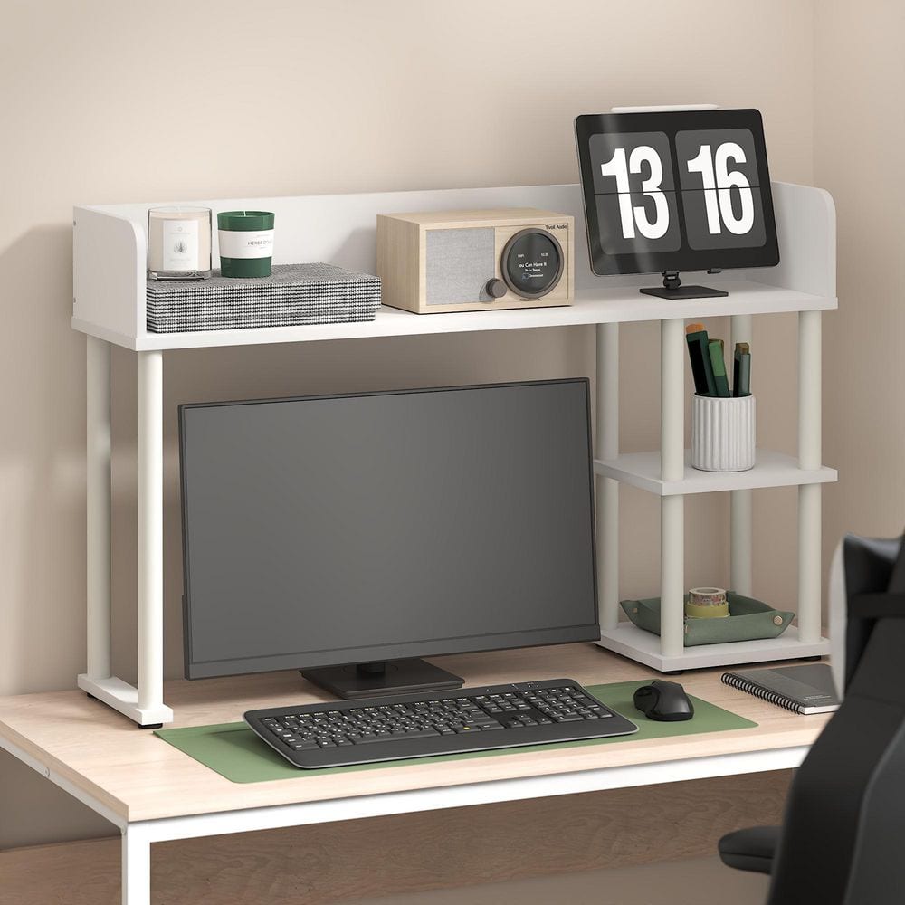 Furinno Classic 37.01 in. Rectangle White Wood 3-Drawer Desk Hutch