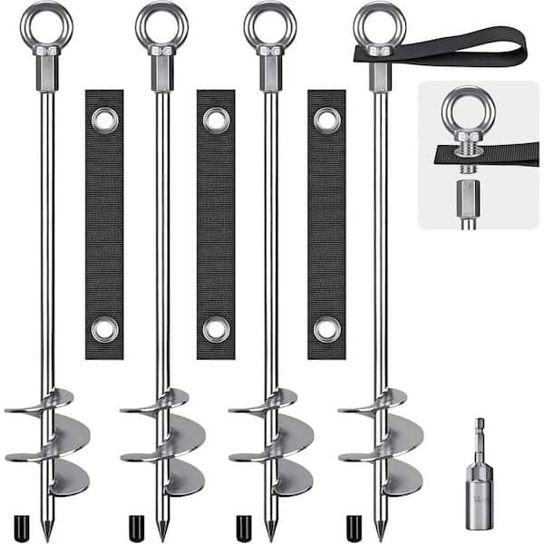 MOEPISY 24 in. Spiral Mobile Home Anchors, 4-Piece Earth Anchor Heavy Duty Shed Anchor Kit with Straps