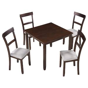 5-Piece Wood Top Espresso Dining Kitchen Industrial Set Square Dining Room Table and Padded Chairs Seats 4
