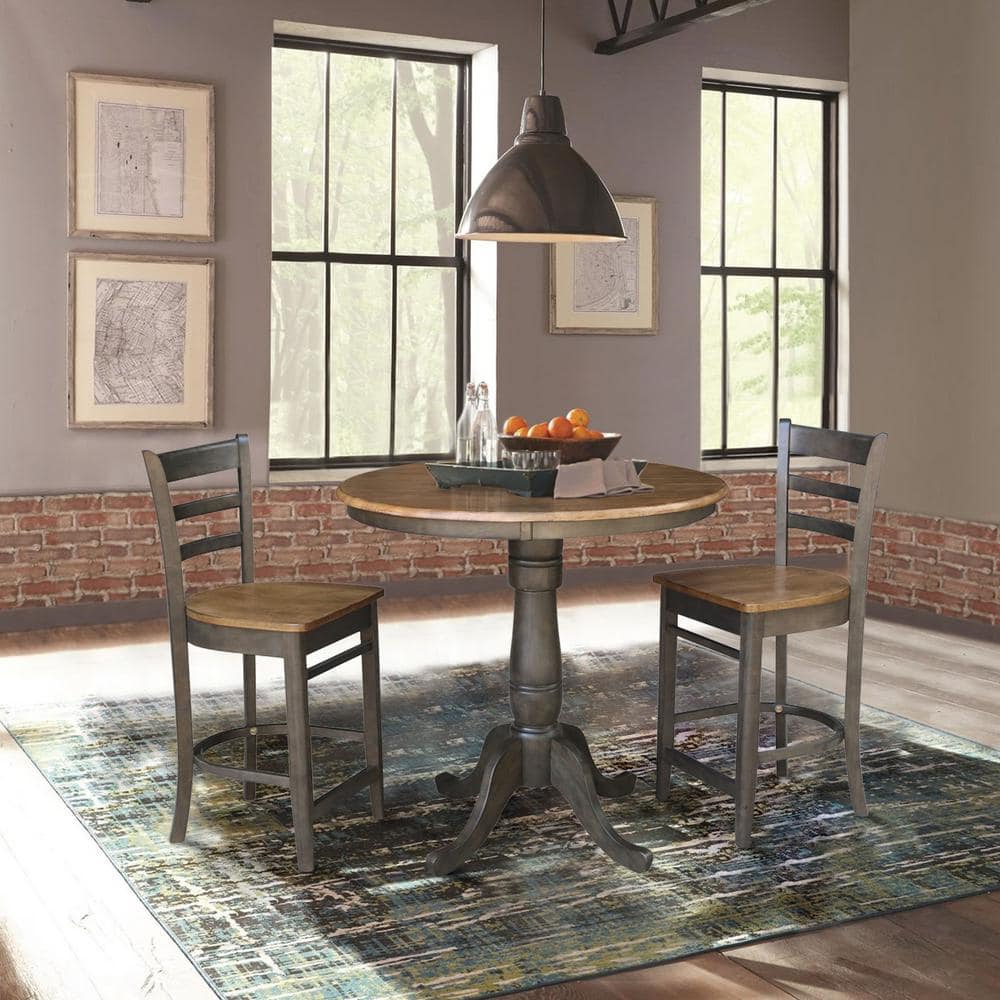 Round Hickory Wood Extendable Farmhouse Counter Height Table