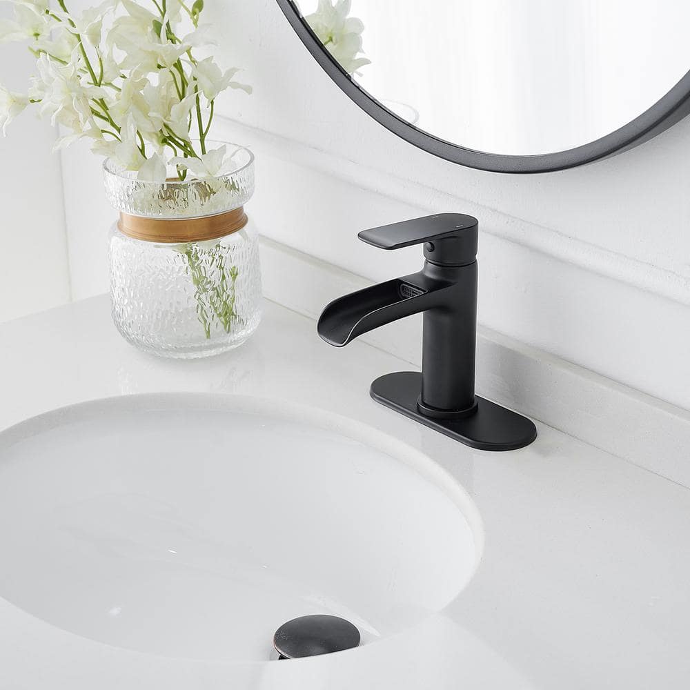 Matte Black Waterfall Single Handle Bathroom Faucet