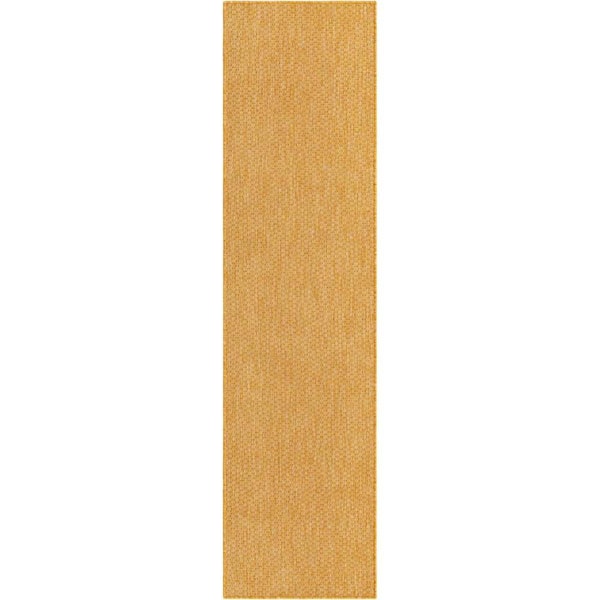 Unique Loom Outdoor Solid Corn Harvest Yellow 2 ft. x 8 ft. Area Rug