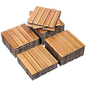 Patio 5-Slat 1 ft. x 1 ft. Wood Interlocking Deck Tile in Brown (27 Per Box)