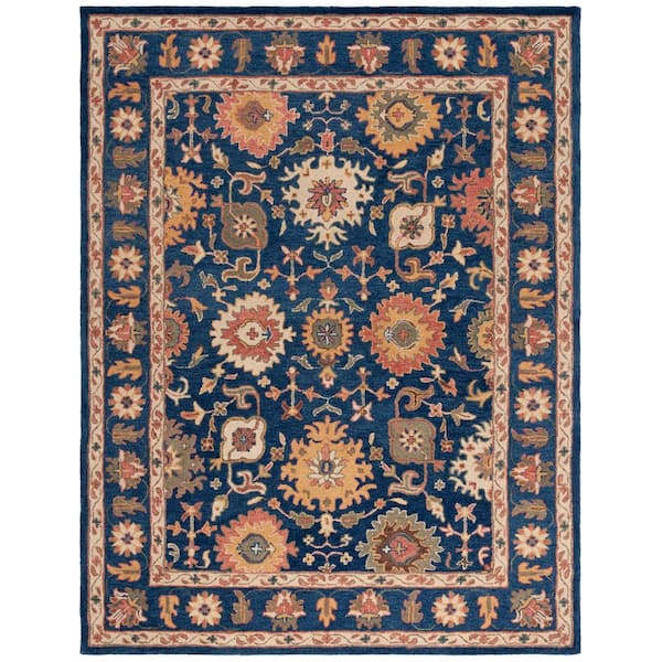 SAFAVIEH Antiquity Navy/Beige 8 ft. x 10 ft. Border Floral Area Rug
