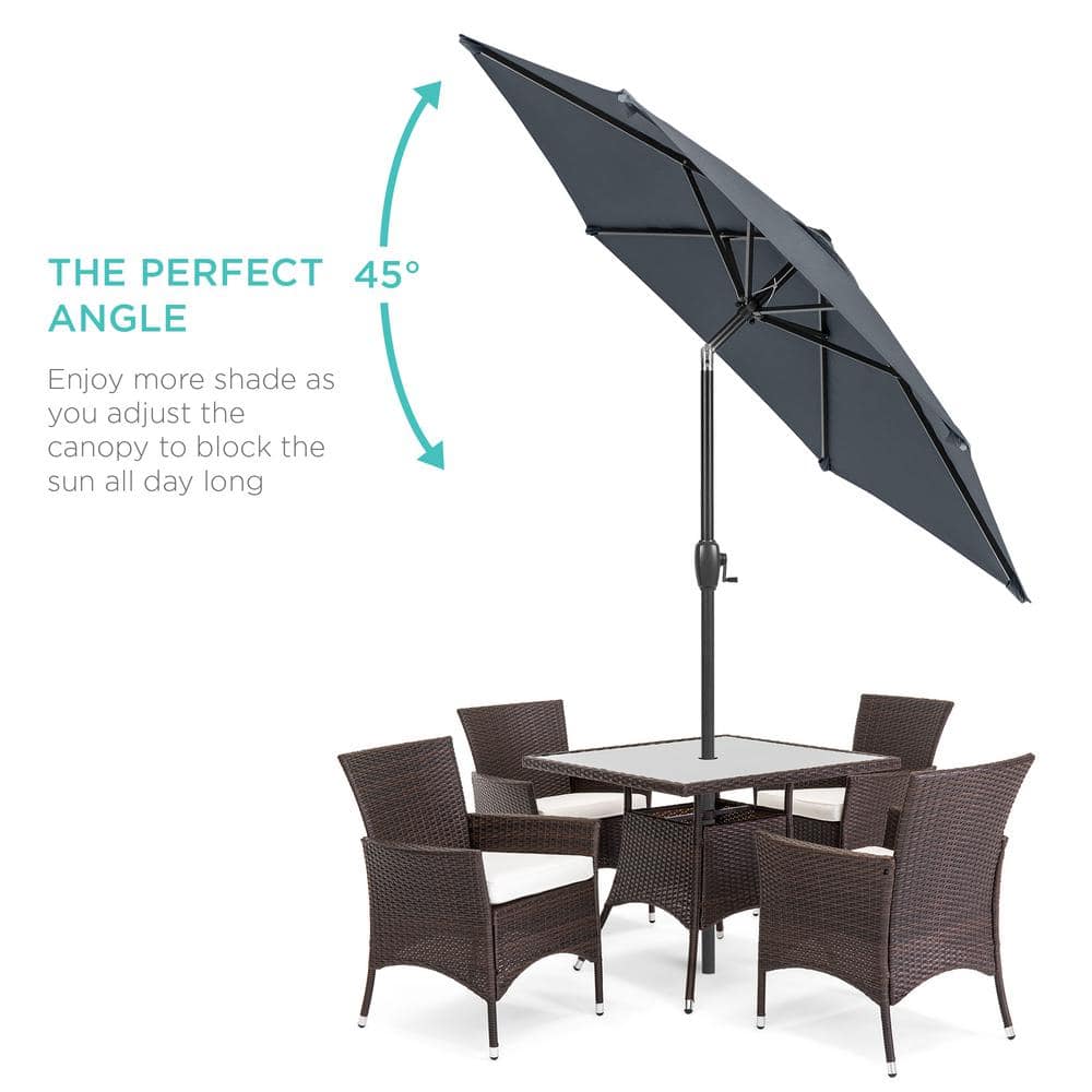 Slate 7.5ft Outdoor Solar Patio Umbrella with LED Lights and Steel Frame