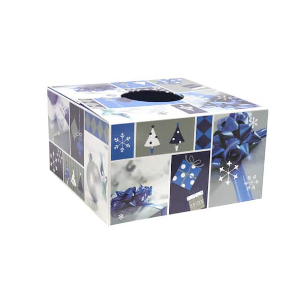Unbranded 6 in. Dia Blue and Silver Design Tree Skirt Box