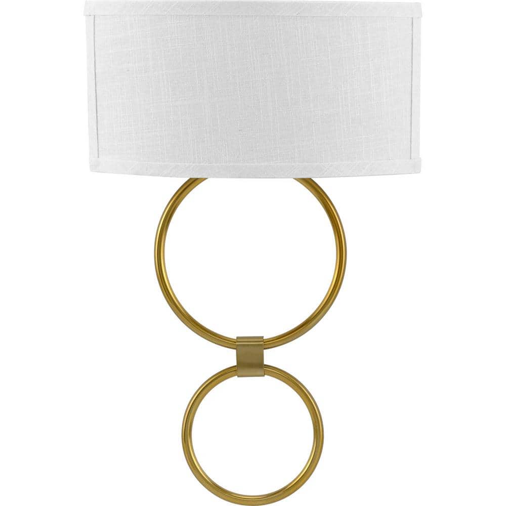 Brushed Bronze Circular Wall Sconce with Linen Shade