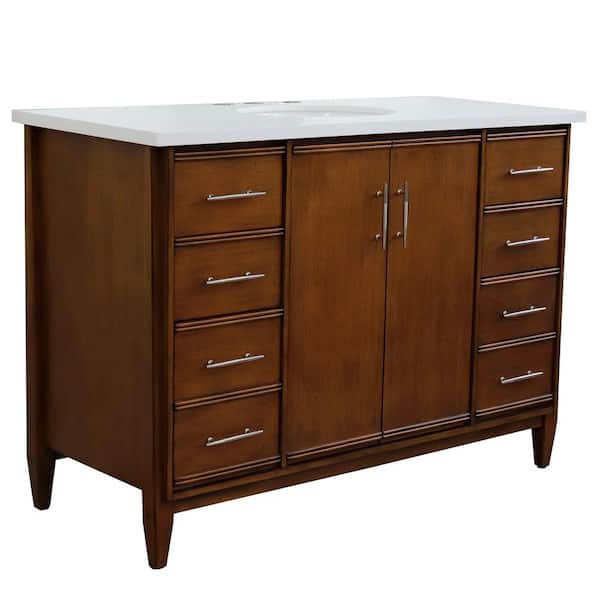 Bellaterra Home 49 in. W x 22 in. D Single Bath Vanity in Walnut with Quartz Vanity Top in White with White Oval Basin