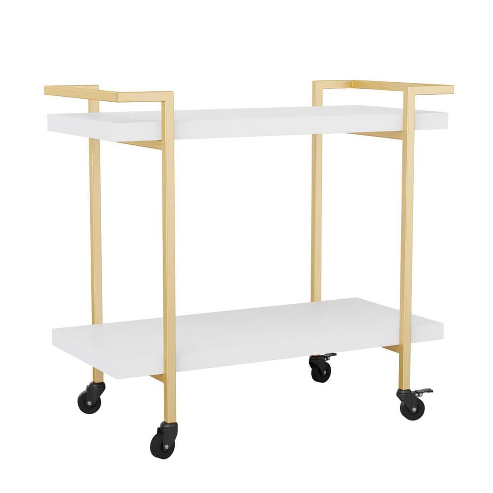 White and Brass 2-Tier Mobile Office Printer Cart