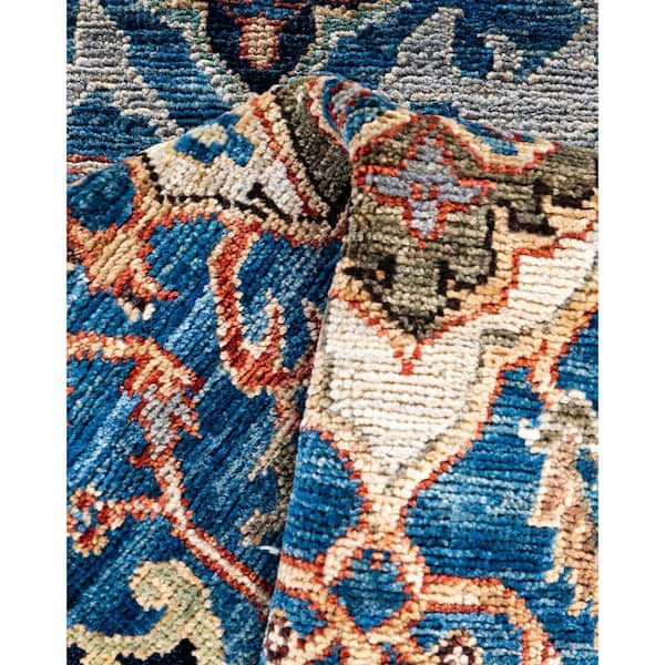 Serapi Light Blue 2 ft. x 8 ft. Tribal Wool Indoor Runner Rug