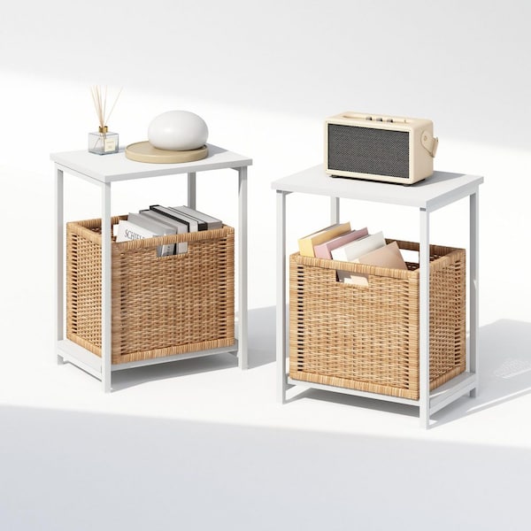 Simplistic White/White 15.2 in. W Nightstand