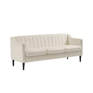 77.17 in. Square Arm Velvet Rectangle Sofa in White