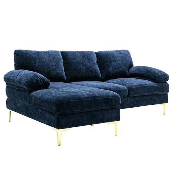 GOSALMON 81.5 in. W Rolled Arm 2-Piece Fabric L Shaped Sectional Sofa in Navy Blue