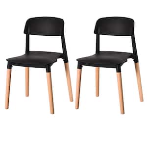 Black Modern Plastic Dining Chair Open Back with Beech Wood Legs (Set of 2)