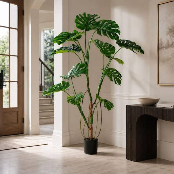 Shine Company 5 ft. Premium Artificial Olive Monstera Deliciosa