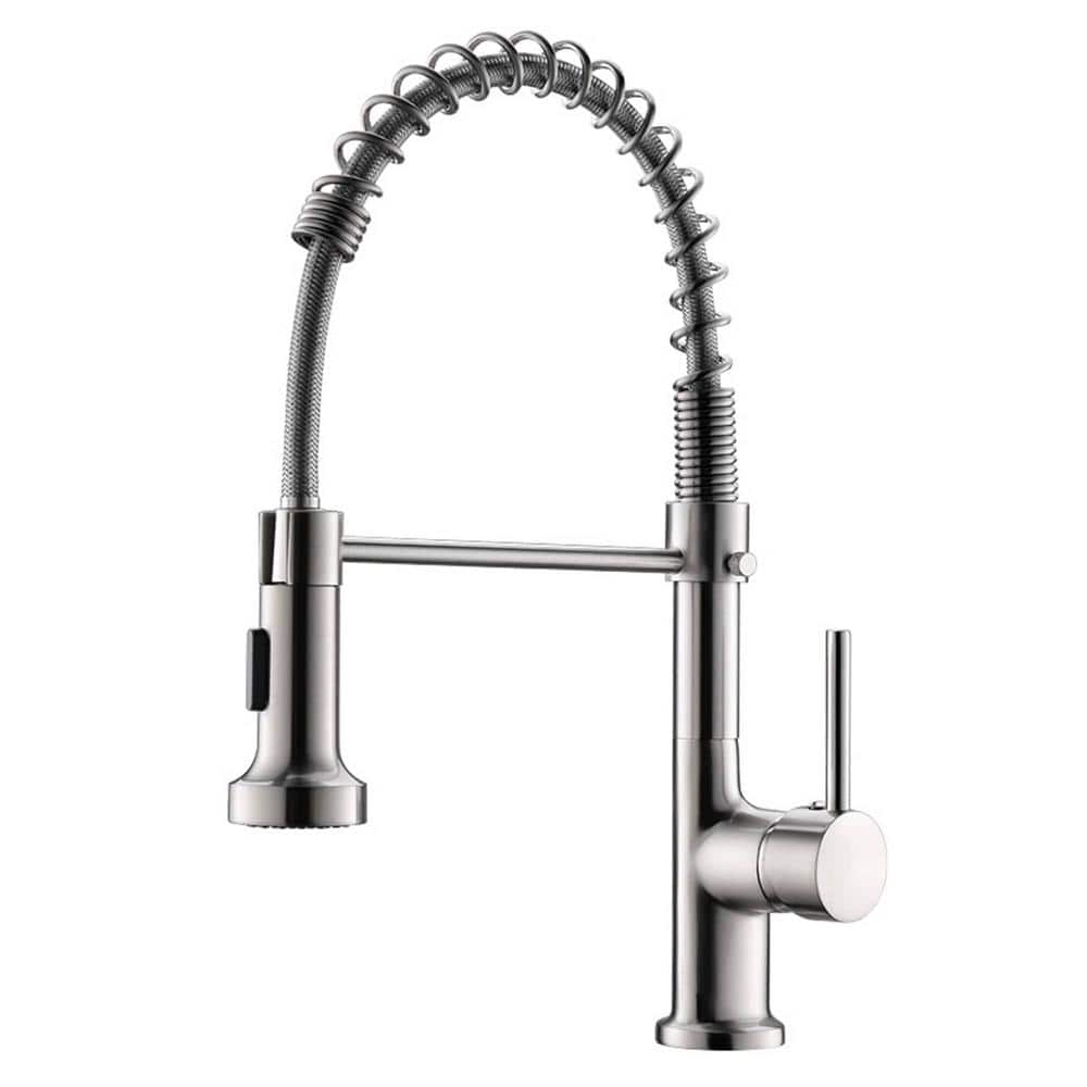 Single Handle Pull Down Sprayer Kitchen Faucet with Advanced Spray 1 Hole Brass Kitchen Basin Faucets in Brushed Nickel -  AIMADI, KI-0014-BN