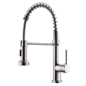 Single Handle Pull Down Sprayer Kitchen Faucet with Advanced Spray 1 Hole Brass Kitchen Basin Faucets in Brushed Nickel
