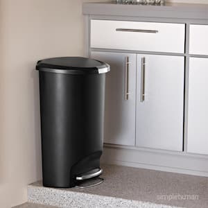 50 Liter Semi-Round Step Trash Can and 10 Liter Slim Trash Can, Black Plastic