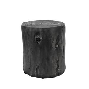 Sungrd Dark Gray Round Stone Faux Wood Outdoor Side Table LWM-W1209318