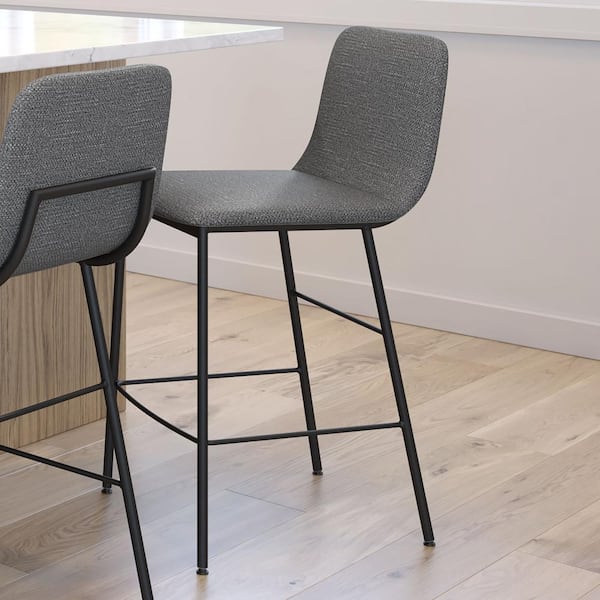 Amisco Outback 30 in. Grey Woven Fabric / Black Metal Bar Stool