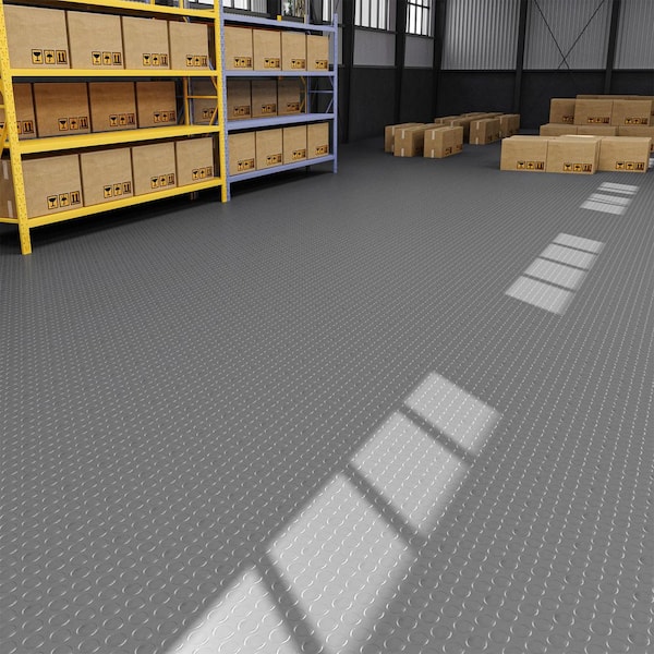 3.94 ft. x 9.84 ft. Garage Flooring Roll, Gray Circle Textured Slip Resistant Vinyl Garage Floor Car Mat