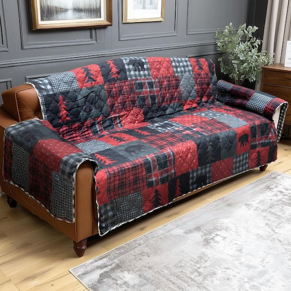 DONNA SHARP Red Forest Gray Polyester 1-Piece Sofa Furniture Slipcover