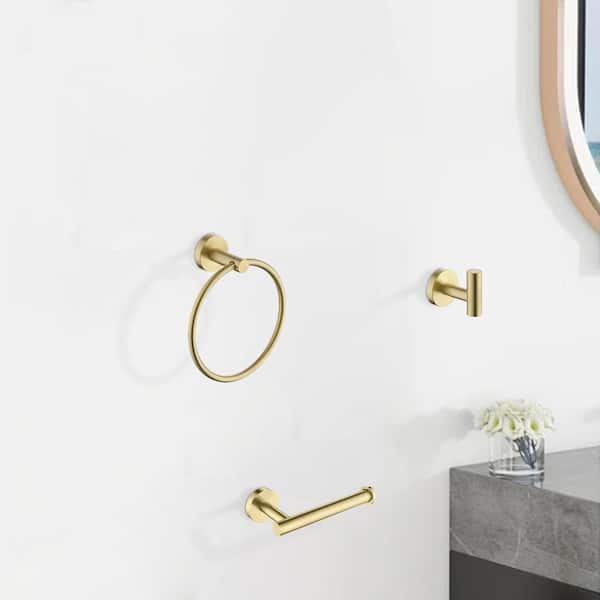 3-Piece Bath Hardware Set with Mounting Hardware in Brushed Gold