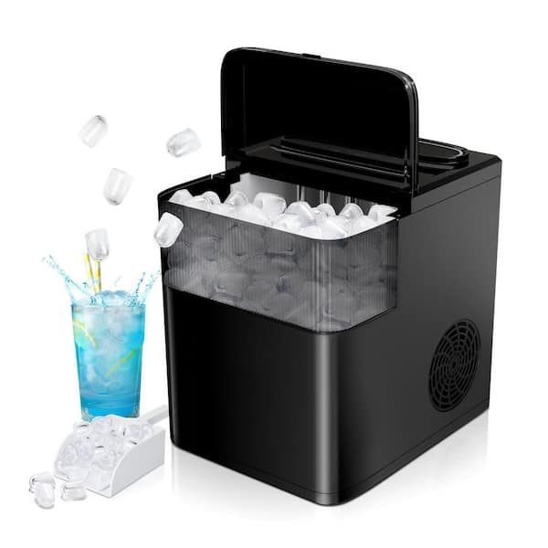 JINJUNYE 11.42 in. W 35 lb. Bullet Countertop Portable Ice Maker in Black with Self-Cleaning Function and 2-Ice Cube Sizes