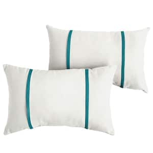 Sunbrella Ivory with Peacock Green Rectangular Outdoor Knife Edge Lumbar Pillows (2-Pack)