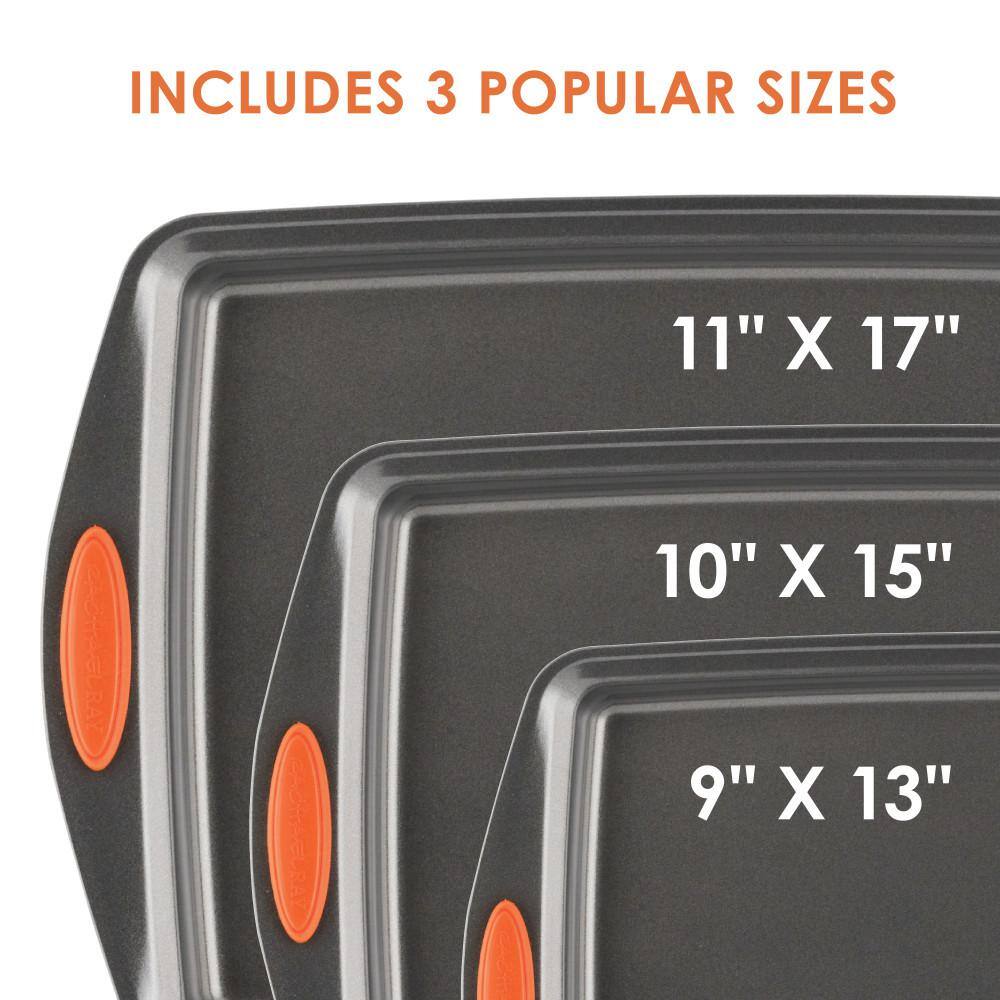 Gray Carbon Steel Non-stick 3-Piece Baking Sheet Pan Set