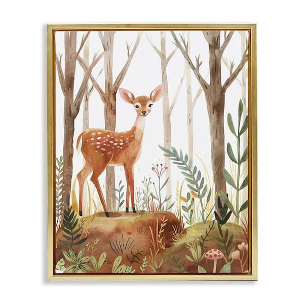 Stupell Industries Soft Woodland Deer by LSR Design Studio Gold Floater Frame Nature Graphic Art Print 31 in. x 25 in.