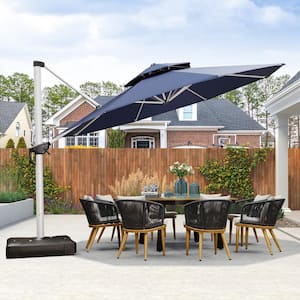 13 ft. Octagon High-Quality Aluminum Cantilever Polyester Outdoor Patio Umbrella with Base, Navy Blue