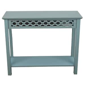 38 in. Antique Iced Blue Standard Rectangle Mirrored Console Table with Storage