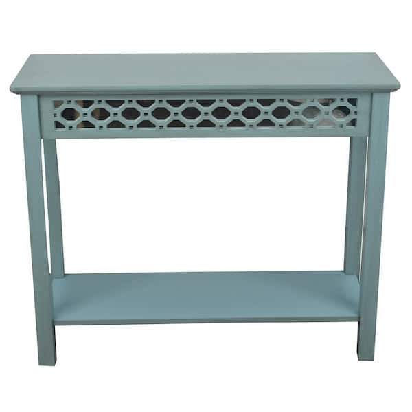 Decor Therapy 38 in. Antique Iced Blue Standard Rectangle Mirrored Console Table with Storage