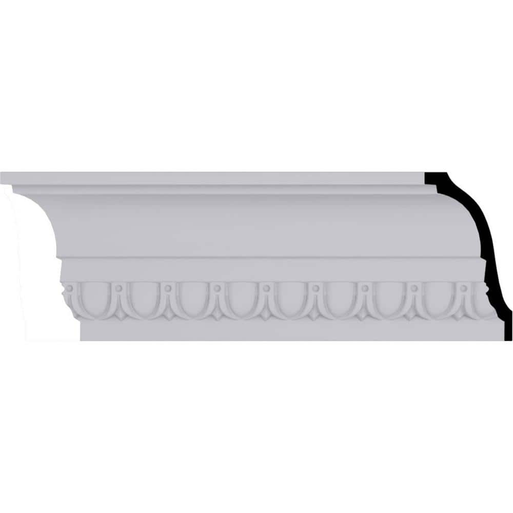 Primed White Polyurethane Egg & Dart Crown Moulding Sample, 12" Length