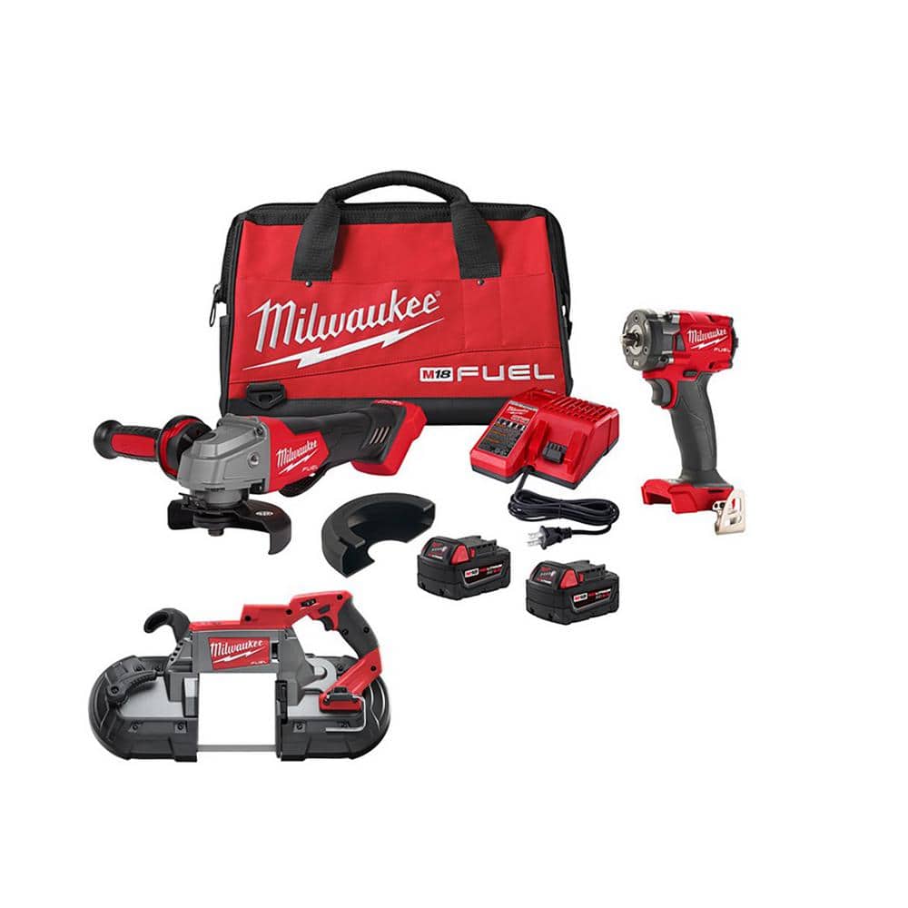 Milwaukee M18 FUEL 18V Lithium-Ion Brushless Cordless Grinder & 3/8 in. Impact Wrench Combo Kit (2-Tool) w/Deep Cut Band Saw -  2991-22-bands